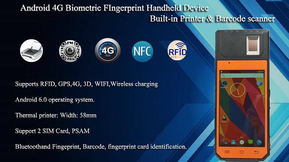 HF FP09 FBI Certified Fingerprint Rugged IP65 Biometric PDA Android With Thermal Printer 58mm