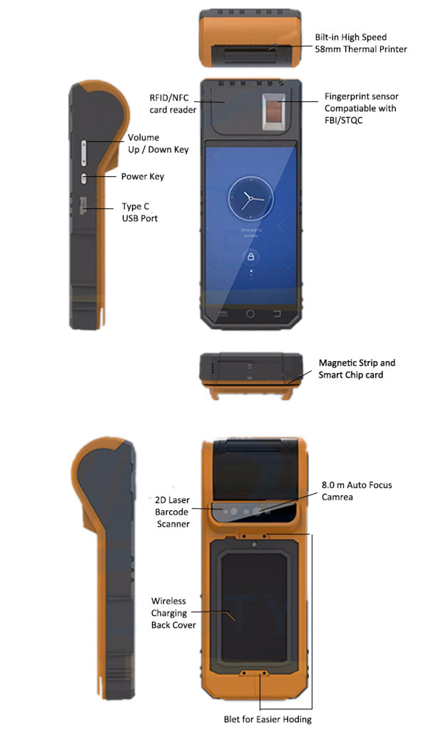 HF FP09 FBI Certified Fingerprint Rugged IP65 Biometric PDA Android With Thermal Printer 58mm
